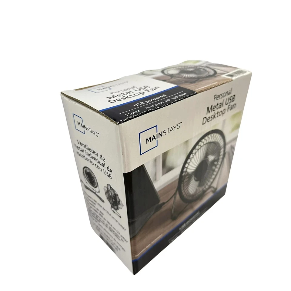 Desk Fan Mini 4 inch Metal 360-degree Pivot USB Personal Desktop One Speed Fan - Image 4 of 4