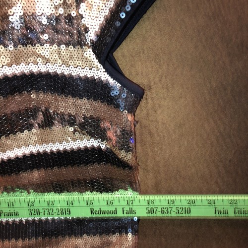 Vince Camuto 10 NWT Sequin Striped Dress Cap Sleeve Black Bronze $148 🧡 - Picture 16 of 19
