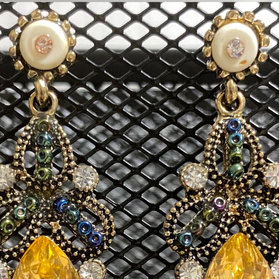 Rhinestone Chain Tassel Drop Earrings Pierced Long Beaded Dangle Antiqued Boho - Image 4 of 4