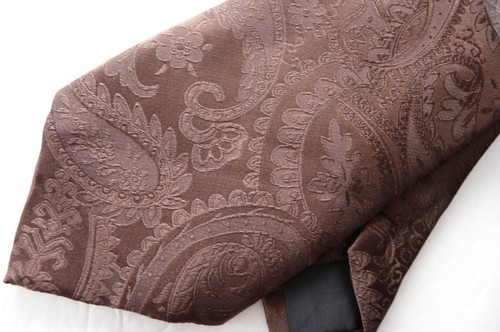 HISDERN 100% SILK BROWN PAISLEY PATTERN NECK TIE WITH POCKET SQUARE SET NIB - Picture 2 of 4
