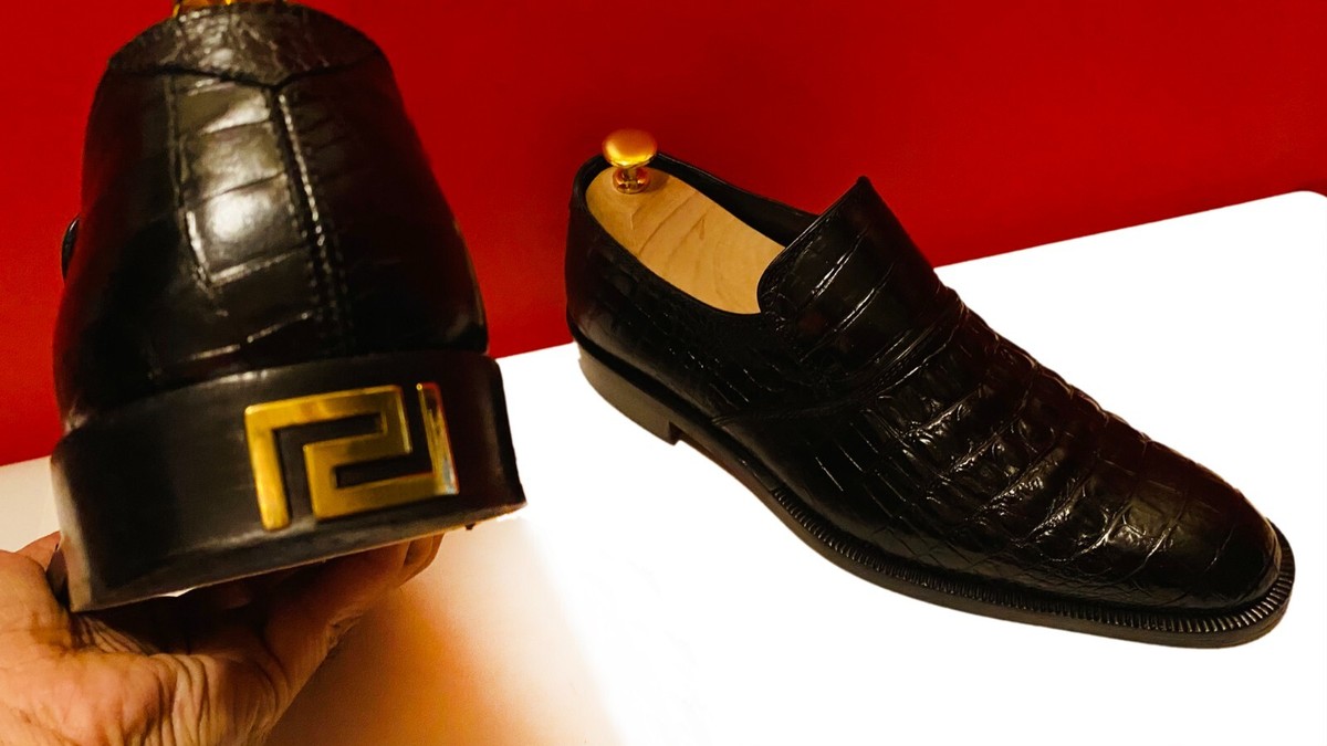 VERSACE 革靴 $1889.00 !! VERSACE MEN'S BLACK CROCODILE LEATHER LUXURY LOAFERS