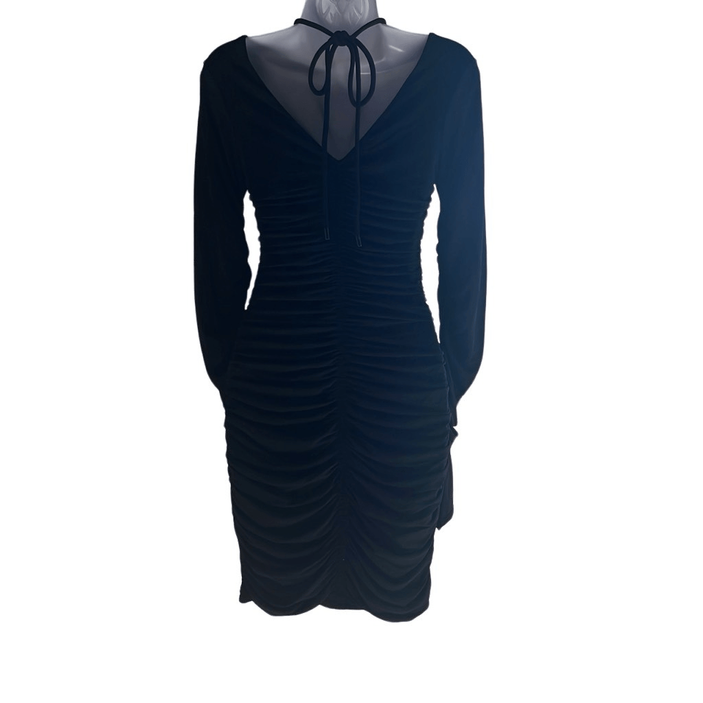 chinese dress ladies Women's Black Bodycon Dress Long Sleeve Midi Ruched main image 0