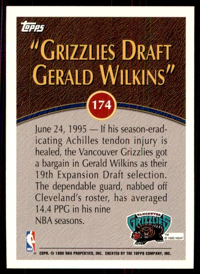 1995-96 Topps Gerald Wilkins Vancouver Grizzlies #174 - Image 2 of 2
