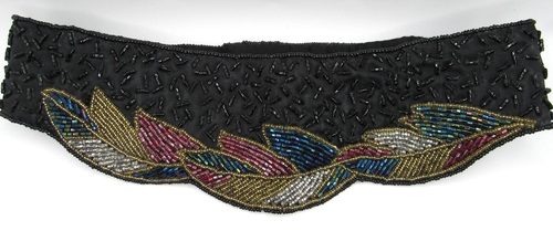 Art Deco Bead & Sequin Belt, Black,purple gold, 31", 3" at center adjustable - Picture 2 of 7