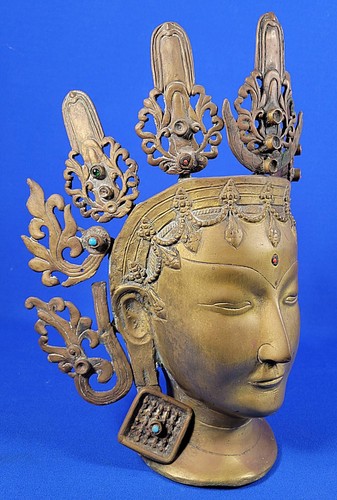 Large Bronze/Brass Goddess Tara (the Wisdom Goddess) Head Statue 14.25 Tall - Picture 2 of 10