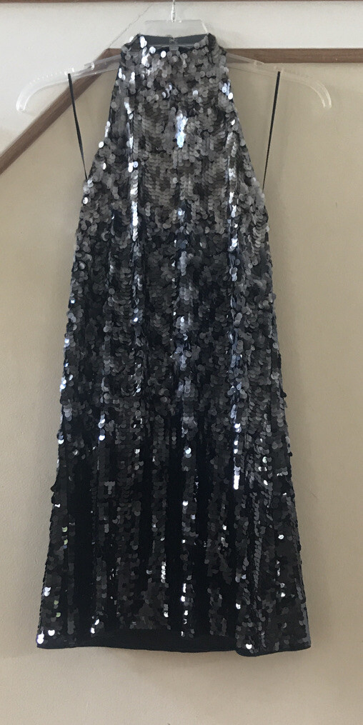 Zara Sequinned Halter Neck Party Mini Dress Black Sz S New | eBay