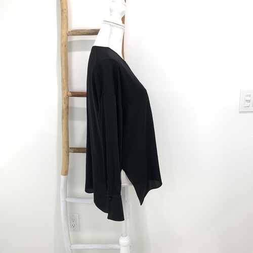 Vince Black Silk Blouse Size 8 Long Sleeve Single Button Front Covered Placket - Picture 4 of 11