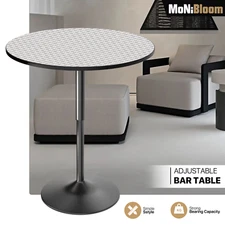 Adjustable Height Bar Table Sliver Wood Round Tabletop Chrome Base Pub Kitchen