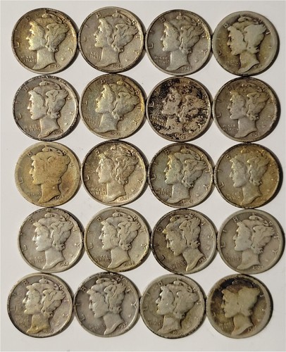 1916-1944 Silver Mercury Dime Collection- Includes Early Dates 1916, 17, 18