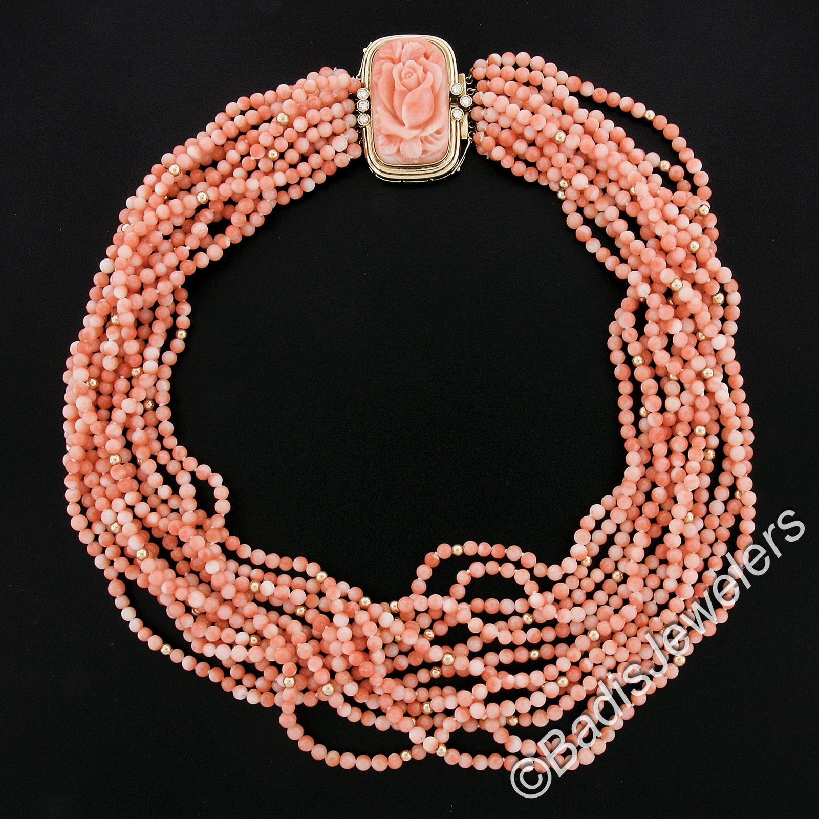 Vintage 18" Multi Strand Coral Necklace w/ 14k Go… - image 4