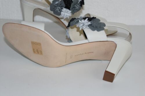 Nuevo Manolo Blahnik Khanfior 90 Blanco Flor Floral Sandalias 41.5 42 - Imagen 12 de 22