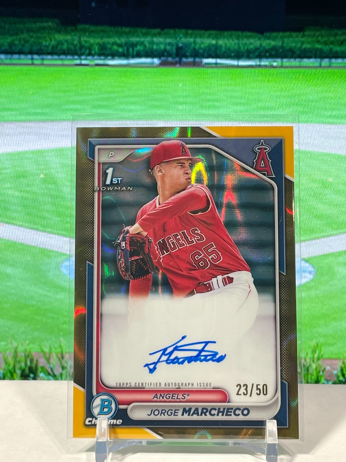 Jorge Marcheco 2024 Bowman Chrome 1st Gold Lava Refractor Auto /50 Angels RC QZ