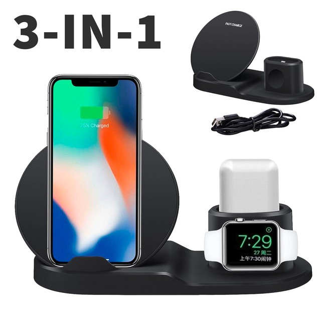 3in1 Qi Wireless Fast Charger Dock Stand For Apple Watch Airpod