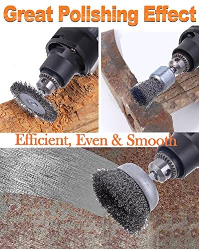 9 Pack 1/4 Inch Hex Shank Brass Wire Wheel Cup Brush Drill Bit Set