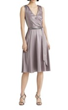 Lauren Ralph Lauren Tie Belt Sleeveless Satin Dress, Purple, Size 6, $245
