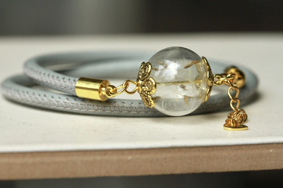 Pusteblume Armband Leder Wickelarmband Wunscherfüller Geschenkidee Frau Freundin - Bild 4 von 4