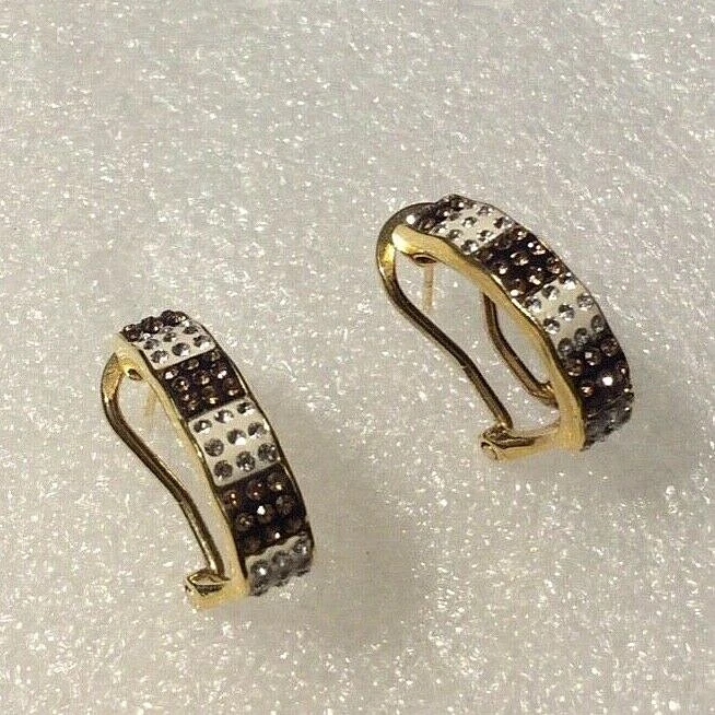 Gold over Sterling Silver 925 OTC Swarovski Crystal Omega Back Pierce Earrings - Image 2 of 4