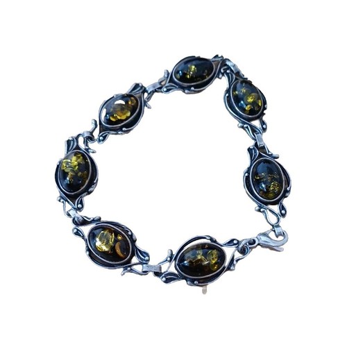 Vintage Baltisches Sterlingsilber echtes Bernstein Armband 7 Zoll