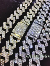 Mens Hip Hop Miami Cuban Prong Link Necklace Bracelet Gold Plated Iced CZ Chain