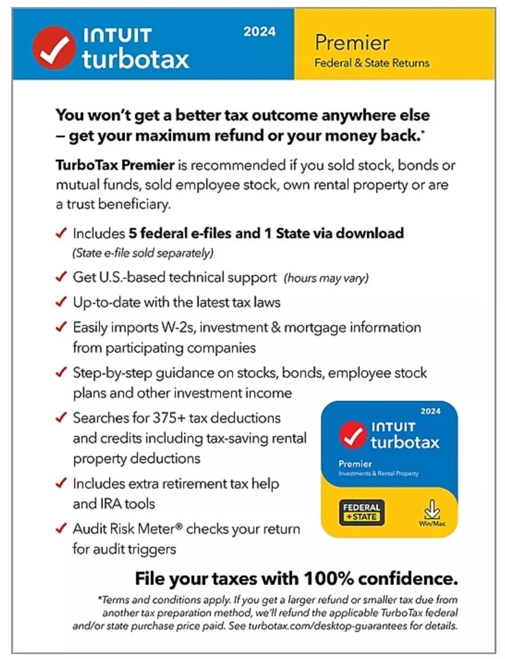 TurboTax Premier 2024 Tax Software Fed & State Tax Win & Mac CODE - SHIPS IN 24 - Image 2 of 3