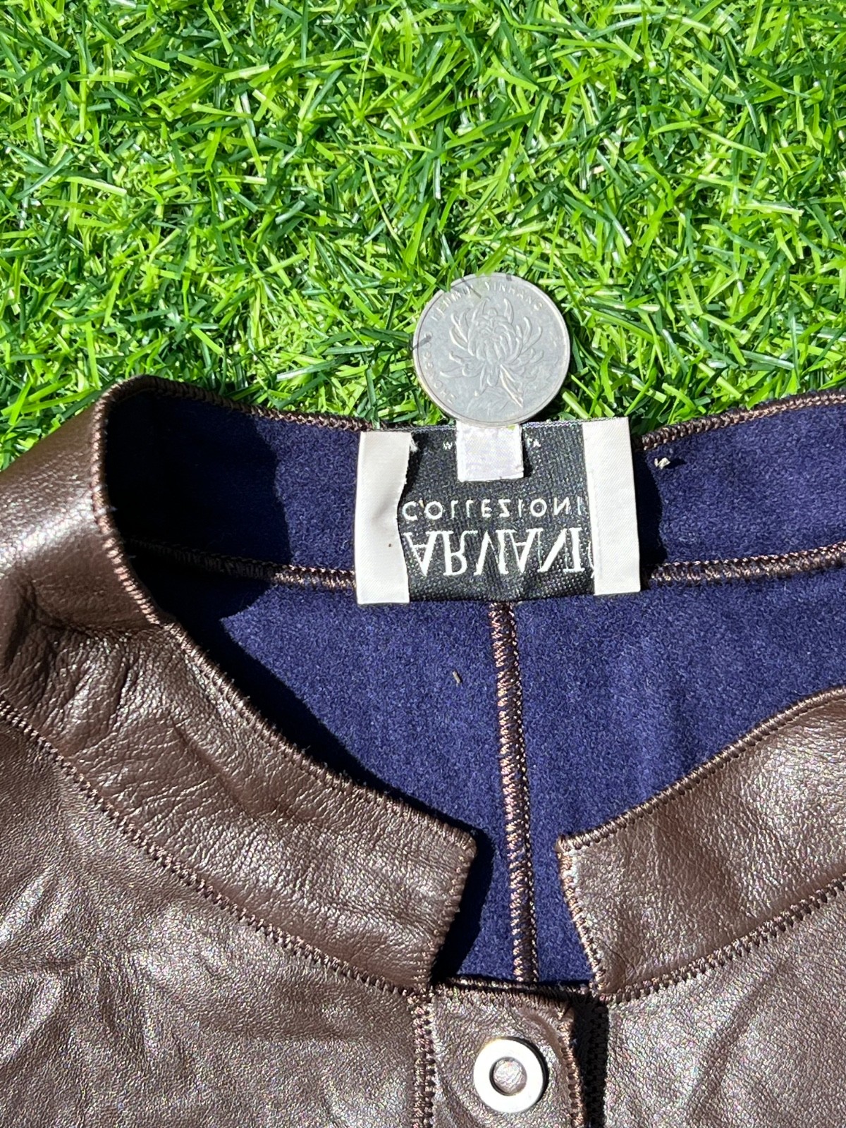 Rare Authentic vintage Armani collezioni women leather jacket -{Brown} Size 10 image 3