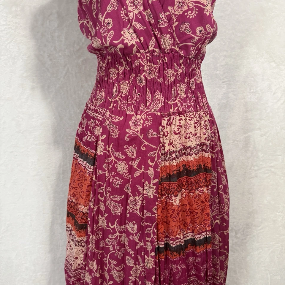 Y2K Jane Ashley Boho Floral Maxi Dress Size 1X Smocked Waist Hippie Pink Cotton - Image 4 of 4