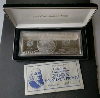2005 Proof 4oz Silver Franklin $100 Note Bar