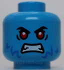 Lego Head Black Eyebrows Blue Fur White Teeth Smile Bright Light Orange Red Eyes