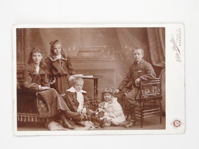 Victorian Children Group Doll Morgan Elite Studio Aberdeen c1890s Cab Photo