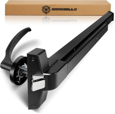 #ad Door Push Bar Panic Exit Device Aluminum w Handle Lever Black 32 47” IRONWALLS $89.99