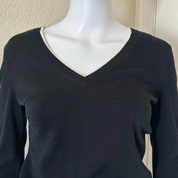 Suéter Top Gucci Pull Over Manga Larga Negro Beige Ribete Ligero Cuello en V - XS Foto 2 de 4