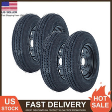 4 Pack Trailer Tire On Rim 5.30-12 530-12 5.30x12 4 Lug 12 Wheels Spoke Black