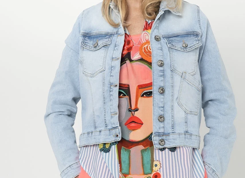 TREDY NEU Gr. 3 XXL 44 46 48 50 Statement Glitzer Denim Stretch JEANS JACKE - Bild 4 von 4