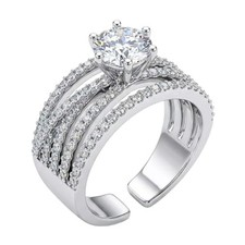 Silver Plated Solitaire Ring Cubic Zirconia Adjustable Multi Band Ring Women
