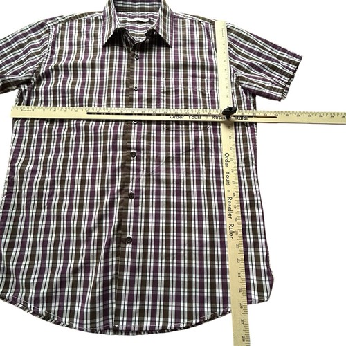 Silver Crest Shirt Mens Size M Button Up Short Sleeve Burgundy Plaid Poly/Cotton - Picture 6 of 9