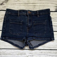 H M Divided Dark Wash Denim Shorts Women  s 6 Mid Rise 2-Pocket Button Blue