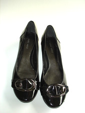 Nine West Women's Black Leather 1”Pump Shoes Size 7.5M Silver Buckle