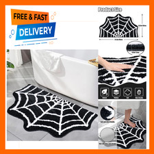 Spider Web Bath Mat Non Slip Microfiber Halloween Rug 31x20 Black Gothic