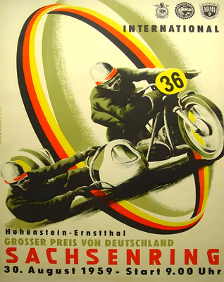1959 Sachsenring Motorradrennen Poster - Deutsche Kunst -...