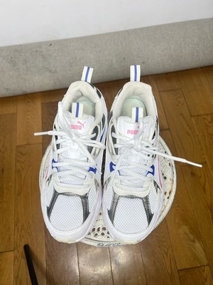 PUMA White/Pink/Blue Lace-Up Low Top Sneakers Rubber Outsole Athletic