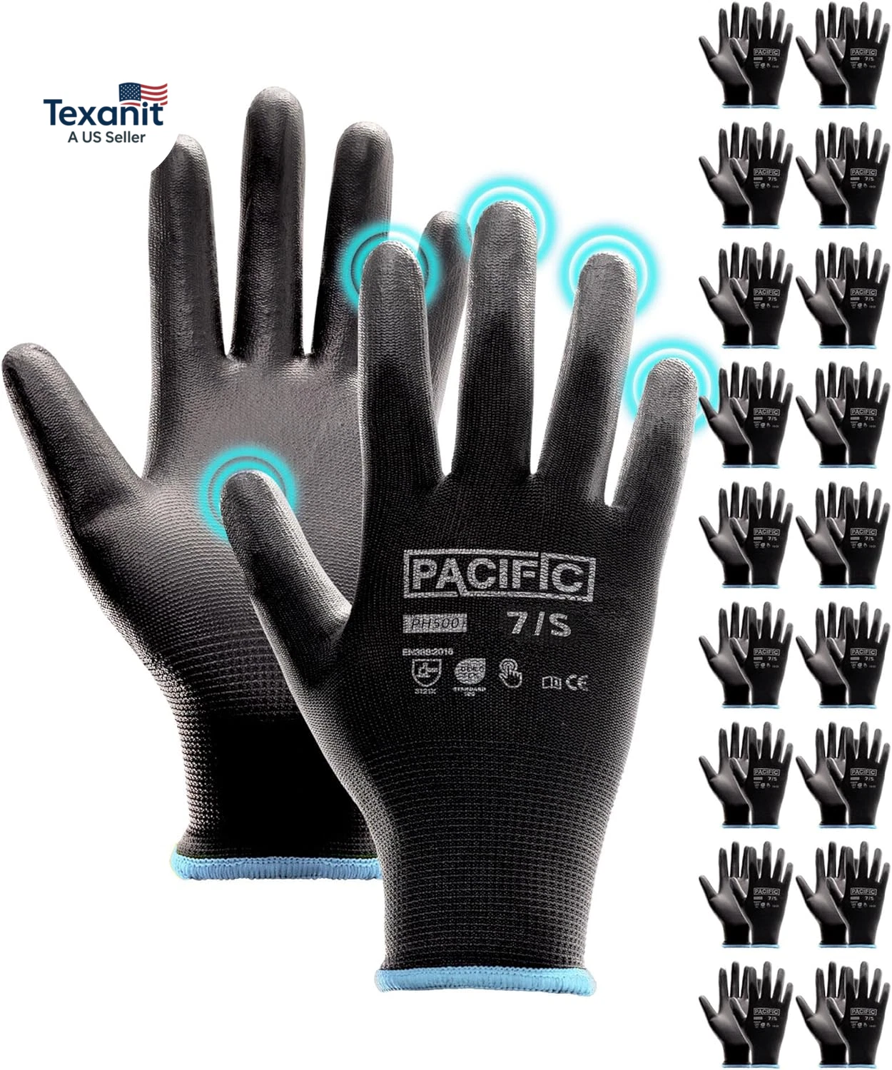 18 Pairs Work Gloves, PU Coated Seamless Knit Gloves, Touchscreen Safety Gloves