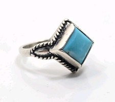Beautiful Vintage Sterling Silver 925 Square Blue Turquoise Ladies Ring Size 6