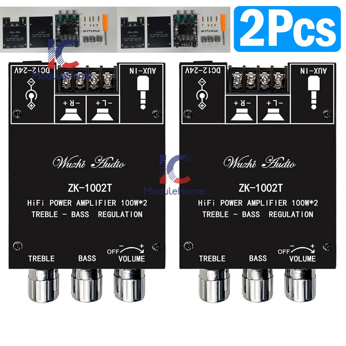 2Sets ZK-1002T 100W*2 Bluetooth Amplifier Board 2Ch Stereo Amplifier Treble  Bass