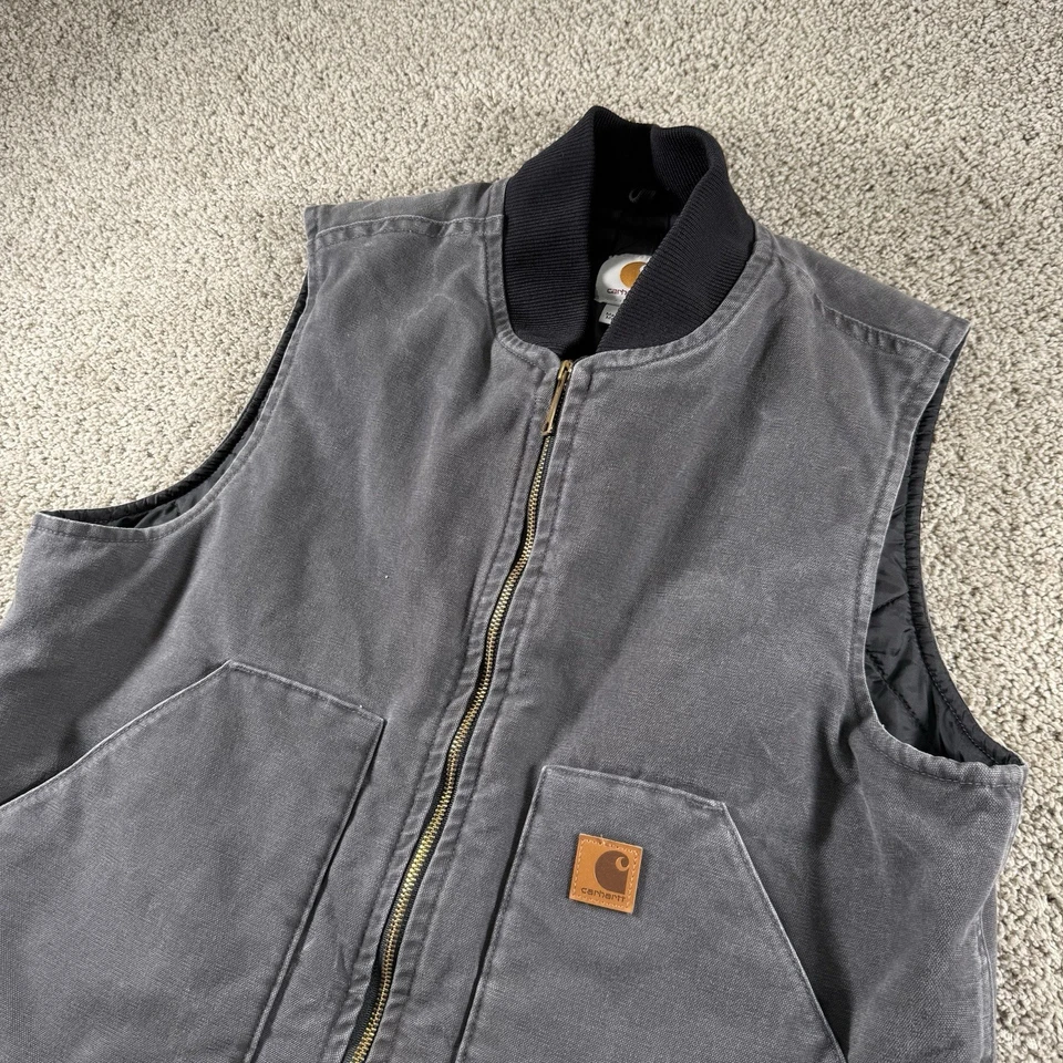 Jaqueta Colete Vintage Carhartt Masculina Grande União EUA Zíper Completo Colcha Forrada Lona V02 - Imagem 2 de 4