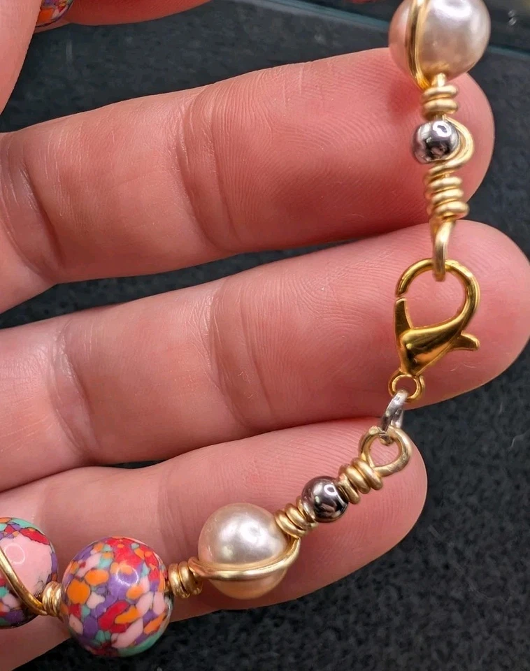 Colorido Boho 10mm Cuentas Oro Alambre Envuelto Pulsera Cierre (17cm) 6.5" S/M Muñeca Foto 4 de 4