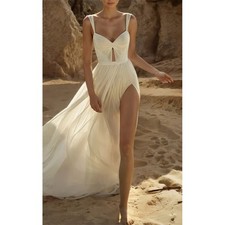 Bow Collar Wedding Dress Side High Split Backless A-line Sleeveless Bride Gowns