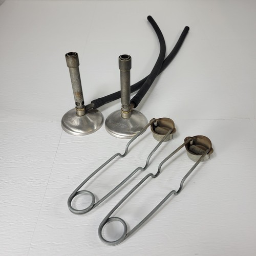 Set of 2 Anderson & Forrester Bunsen Burners w/Strikers & 1/4" ID Rubber Tubing