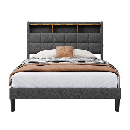 Polsterbett Doppelbett 140x200 cm Bett Bettgestell mit LED Licht /USB Lattenrost - Bild 33 von 40