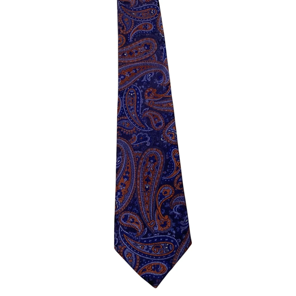 Corbata ALTEA Hombre 100% Seda XL 61 1/4" ITALIA Diseñador PAISLEY Azul/Naranja Usada en Excelente Condición Foto 2 de 3