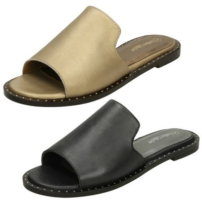 Leather Collection Women's Slip On Mules Genuine Leather Flat Slip On Black Gold